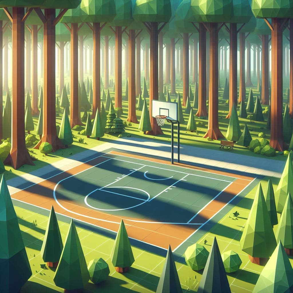 3D basketbal veld in bos